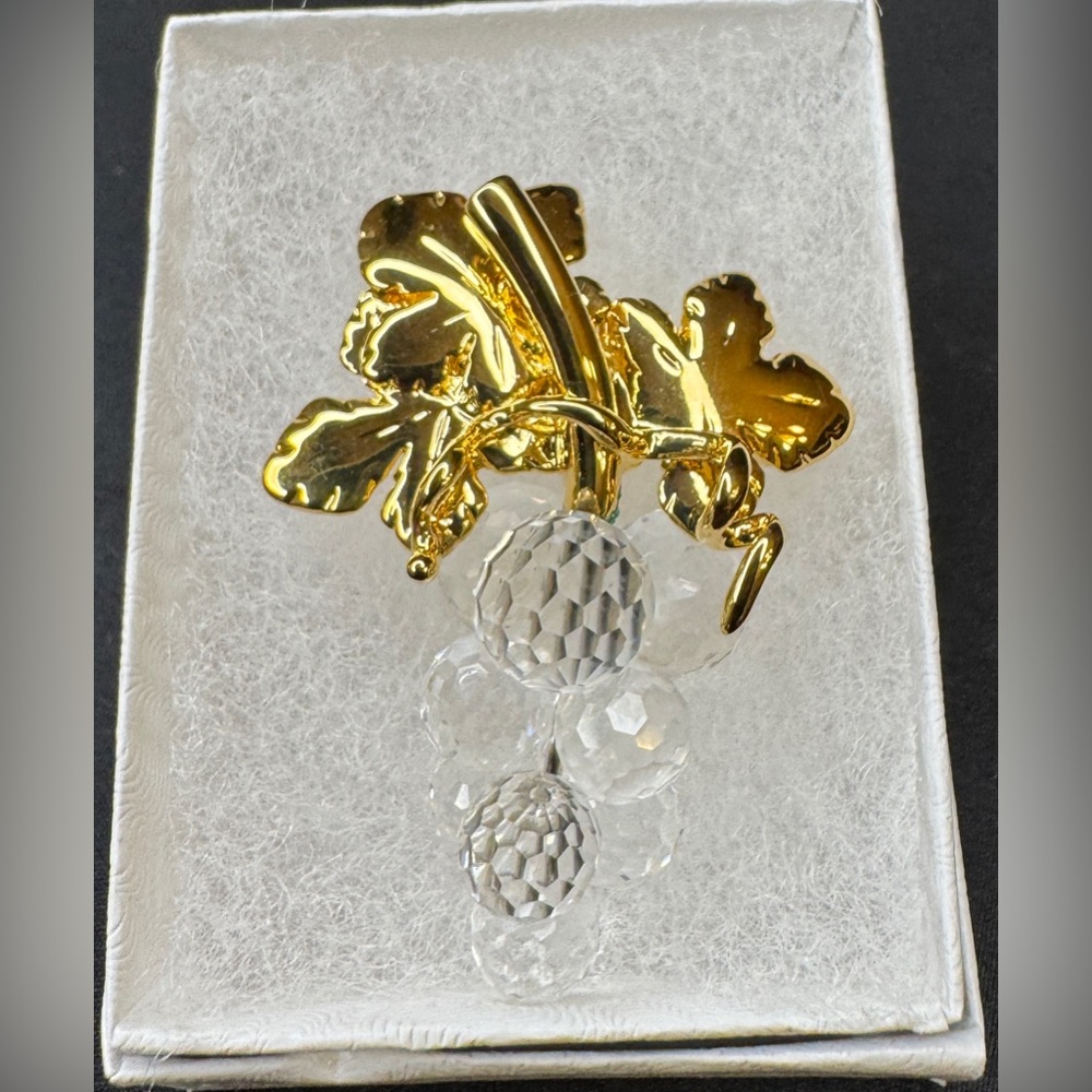 Swarovski Signed Gold-Tone & Crystal Grape Cluster Pin / Brooch